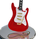 Vintage Red Glass Guitar Figurine Music Decor Gift with Crystals & Gold