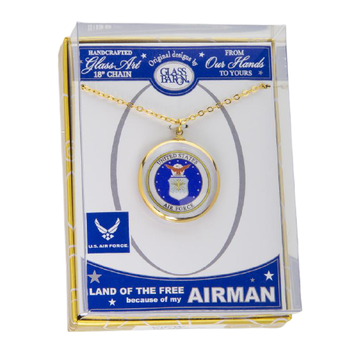 U.S. Air Force Necklace Handcrafted Glass Pendant with Gold Plated Chain Official Licensed Jewelry