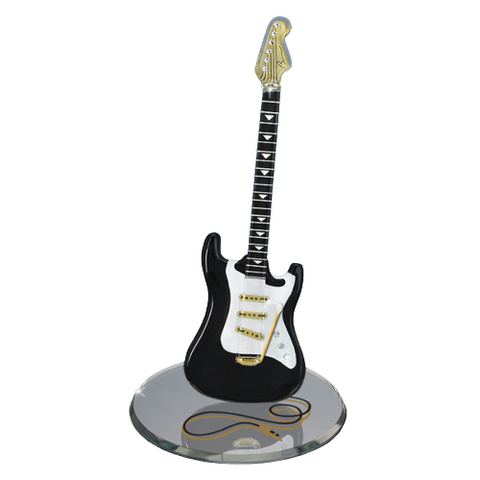 Vintage Black Guitar Figurine Handcrafted Glass Gift for Music Lovers