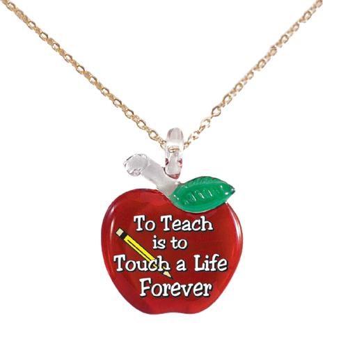 Glass Baron Handcrafted Teacher Necklace Apple-Shaped Pendant