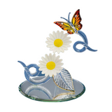 Double Daisy Butterfly Glass Figurine with Crystals