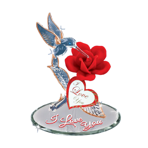 Glass Baron Red Rose with Hummingbird Handcrafted Collectible Figurine