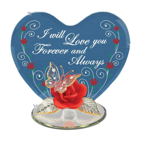 "I Love You Always" Butterfly & Rose Handcrafted Glass Figurine