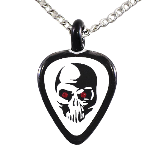 Guitar Pick with Skull Necklace Glass Handcrafted