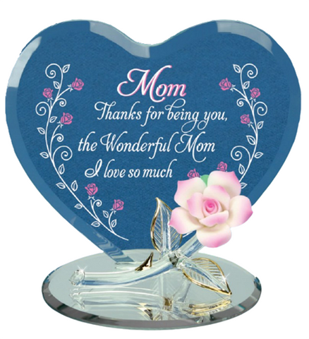 Wonderful Mom Glass Rose Figurine with Message for Mother’s Day Gift