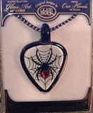 Guitar Pick Spider Necklace with Crystals on Black Cord