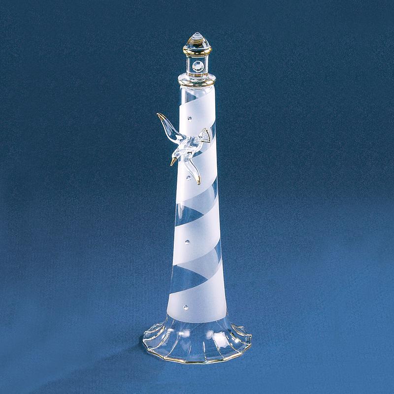 Glass Baron Spiral Lighthouse with Sea Gull Figurine