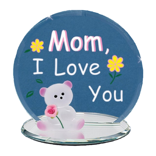 Bear Mom I Love, Handcrafted Bear Glass Figurine, Keepsake Gift, Home Decor, Mothers Day, Gift for Mom