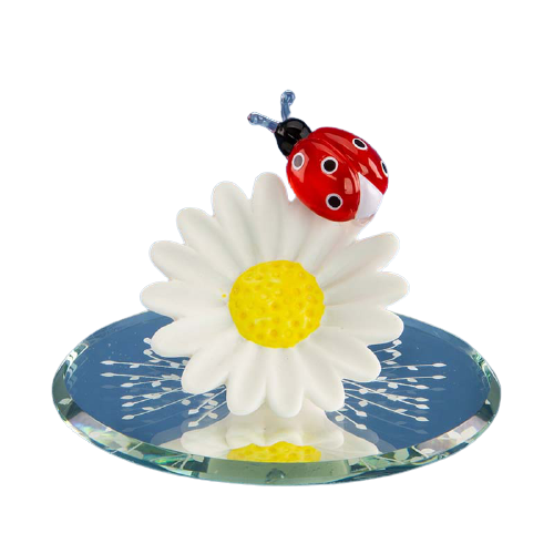 Glass Ladybug & Daisy Figurine Accented with Genuine Crystals