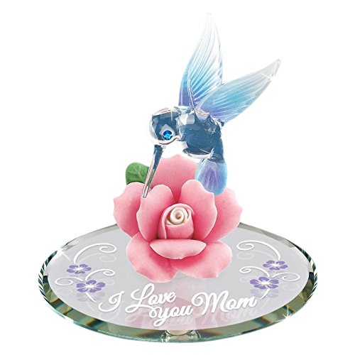 Glass Hummingbird Collectible Figurine I Love You Mom with Crystal Accents