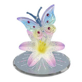 Butterfly on Lavender Lily Glass Figurine Handcrafted Gift