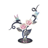 Rose Garden Hummingbird Figurine Handcrafted Glass Art with Pink Roses & Crystals