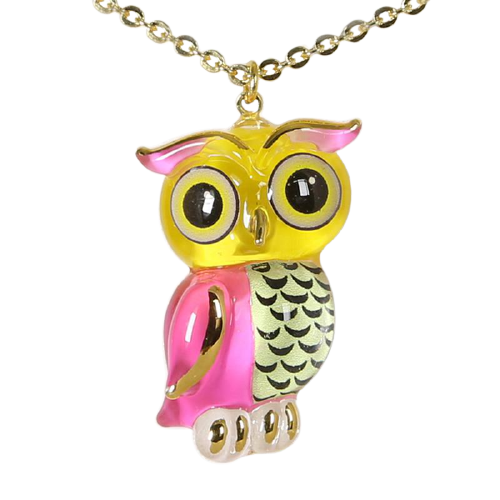 Glass Baron Owl Necklace with Real 22Kt Gold Accents