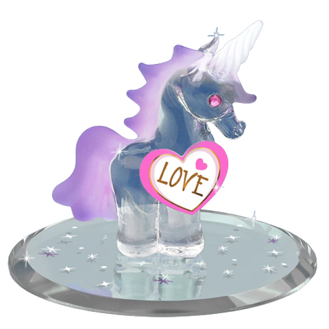 Unicorn Love Figurine | Handcrafted Glass Unicorn Gift with Crystals
