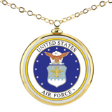 U.S. Air Force Necklace Handcrafted Glass Pendant with Gold Plated Chain Official Licensed Jewelry