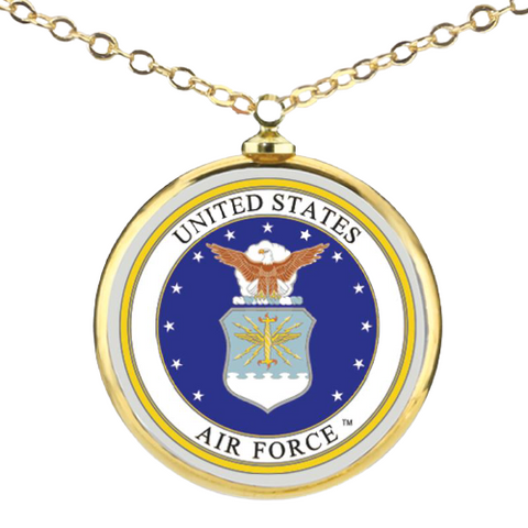 U.S. Air Force Necklace Handcrafted Glass Pendant with Gold Plated Chain Official Licensed Jewelry