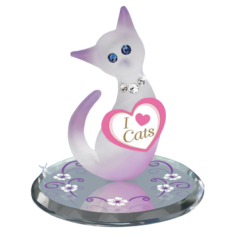 Pink Cat “I Love Cats” Figurine Handcrafted Glass Gift for Cat Lovers