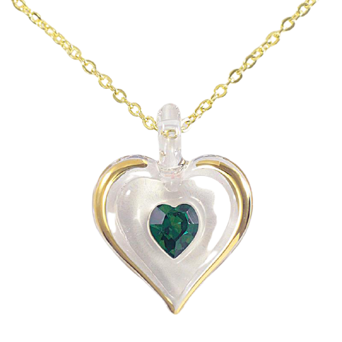 Glass May Birthstone Heart Necklace with Crystal Accents