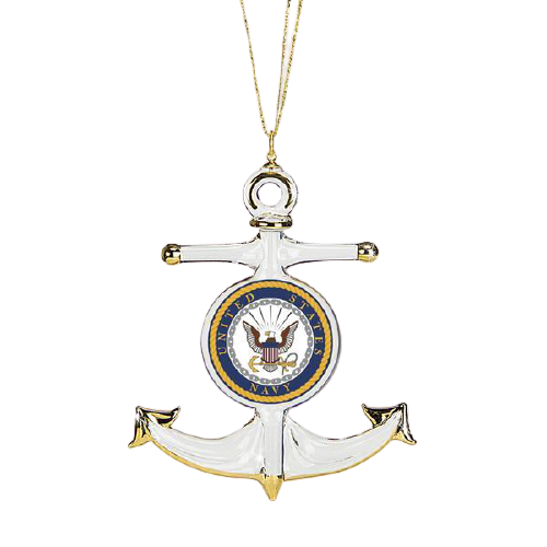 Glass Baron US Navy Anchor Ornament with 22kt Gold Accents
