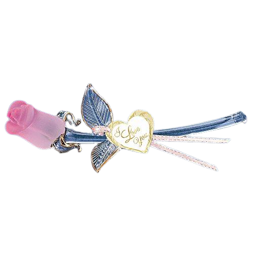 Glass Pink Rose Figurine I Love you with 22Kt Gold Accents