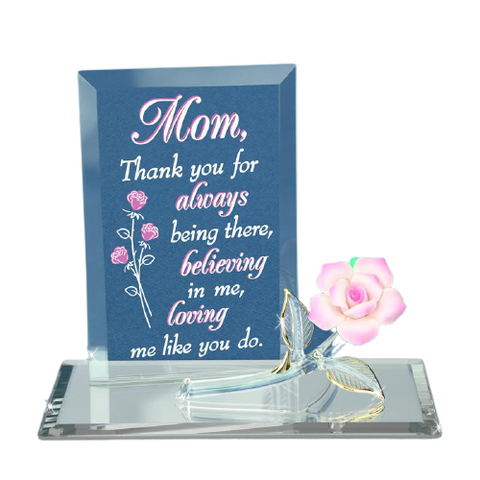Believing in Me Glass Rose Figurine Gift for Mom with Heartfelt Message