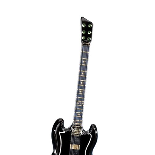 Black Guitar Figurine Handcrafted Collectible with Crystal Accents