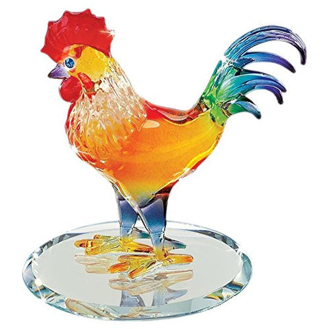 Handcrafted Glass Sunrise Rooster Figurine with Crystals Farmhouse Décor