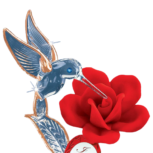Glass Baron Red Rose with Hummingbird Handcrafted Collectible Figurine