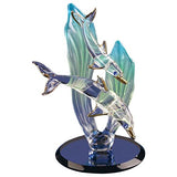Dolphin and Baby Glass Figurine with Sea Grass | Ocean Decor | Sea Life Gift