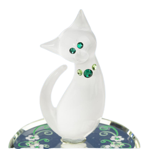 White Cat Glass Figurine with Crystals Accents