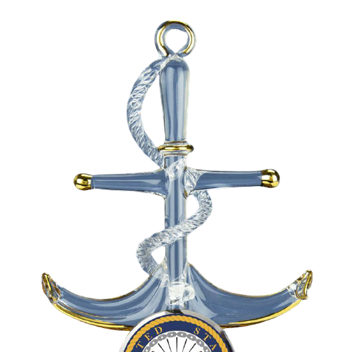 US Anchor Navy Veteran Glass Figurine Accented with 22kt Gold