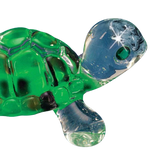 Green Turtle Figurine Handcrafted Glass Sea Turtle with Crystal Eyes