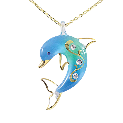 Dolphin Necklace, Glass Turquoise Necklace, Handmade Crystals Necklace, Dolphin Pendant, Gift for Her, Mom, Wife, Jewelry Gift