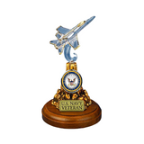 U.S. Navy Veteran F-18 Fighter Jet Figurine – Handcrafted Glass with 22K Gold Accents