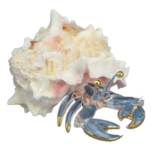 Hermit Crab Figurine Handcrafted Glass & Shell Coastal Decor