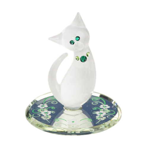 White Cat Glass Figurine with Crystals Accents