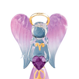 Lavender Angel Figurine with Purple Crystal Heart Handcrafted Glass Gift