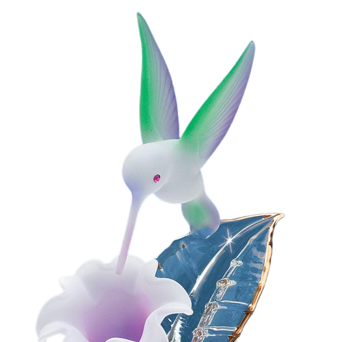 Hummingbird with White and Lavender Lily Handcrafted Glass Figurine
