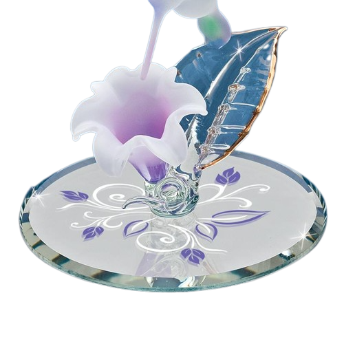 Glass Hummingbird with White and Lavender Lily Figurine