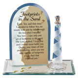 Footprints in the Sand Plaque Inspirational Glass Gift with Crystals