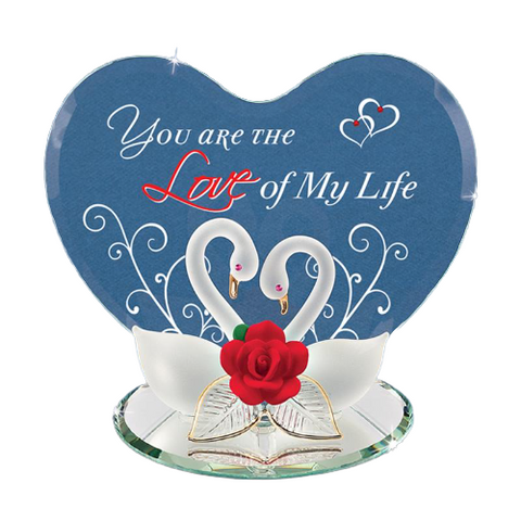Love of My Life Swan Pair Handcrafted Glass Figurine with Rose