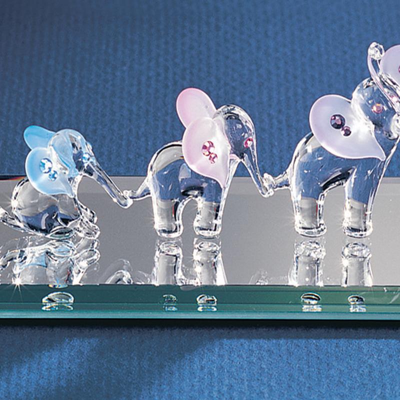 Glass Baron Elephants Figurine with Crystals Accents