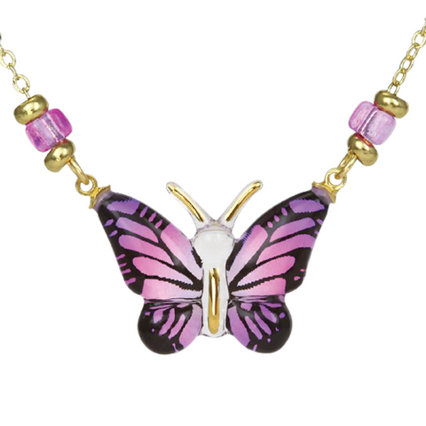 Purple Butterfly Necklace with Gold-Plated Chain