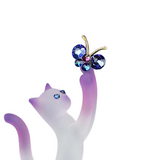 Princess Cat Figurine with Butterfly Cute Crystal Glass Cat Gift