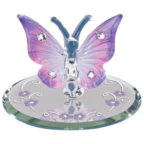 Lavender Butterfly Figurine with Crystals Handcrafted Glass Decoration