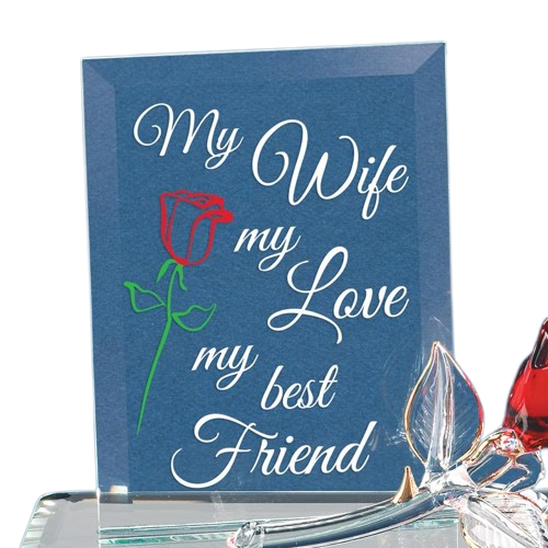 Glass Rose Figurine My Wife, My Best Friend with 22kt Gold Accents
