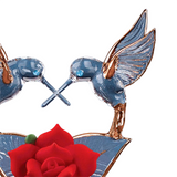 Hummingbirds with Red Rose Handcrafted Glass Figurine