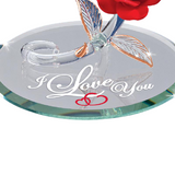 I Love You Rose Handcrafted Glass Figurine on Mirror Base
