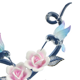 Rose Garden Hummingbird Figurine Handcrafted Glass Art with Pink Roses & Crystals