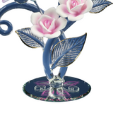 Rose Garden Hummingbird Figurine Handcrafted Glass Art with Pink Roses & Crystals